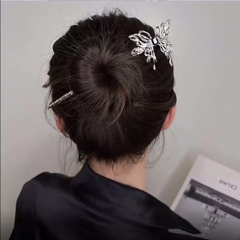 Women's Hairpin Straight Curved Metal Hair Stick Pin Chinese Style Headdress Elegant Jewelry Accessories Wedding Party Headwear