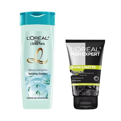 L'Oréal Men's Oil-Control Cleanser & Hyaluronic Acid Shampoo Set