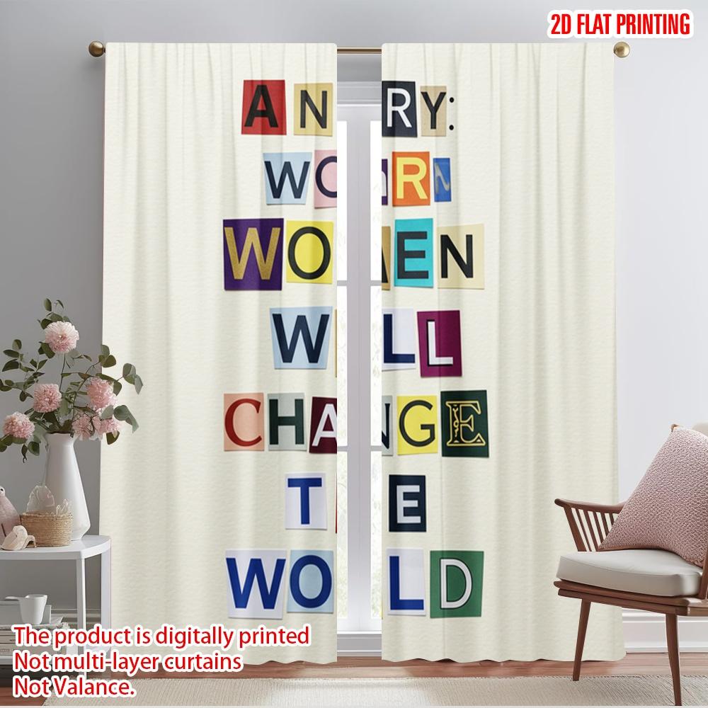 

2pcs 2D flat printing Window Curtains Angry Women Change World Polyester Without Electricity Holiday Decorations Use for Photo 52.50×116.00 CM 2pcs