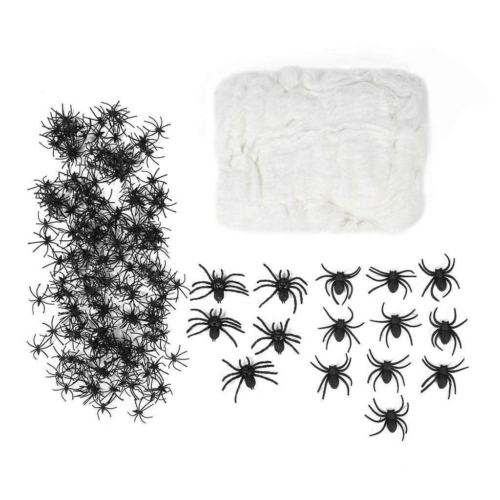 200g Halloween Spider Webs Stretch Cobwebs with 215 Plastic Spiders for Halloween Haunted House Indoor Outdoor
