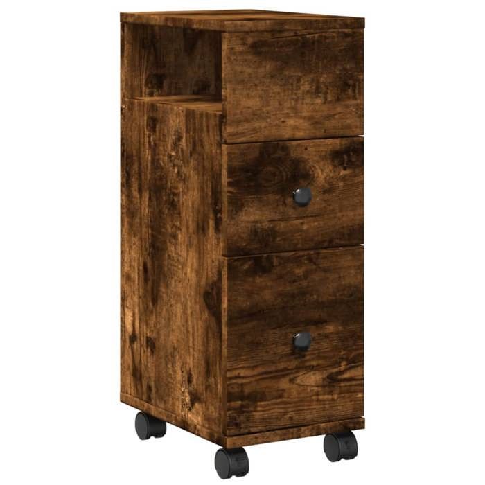 VidaXL Narrow Bathroom Cabinet On Wheels Smoked Oak, Narrow Bathroom Storage, Bathroom Storage 855236