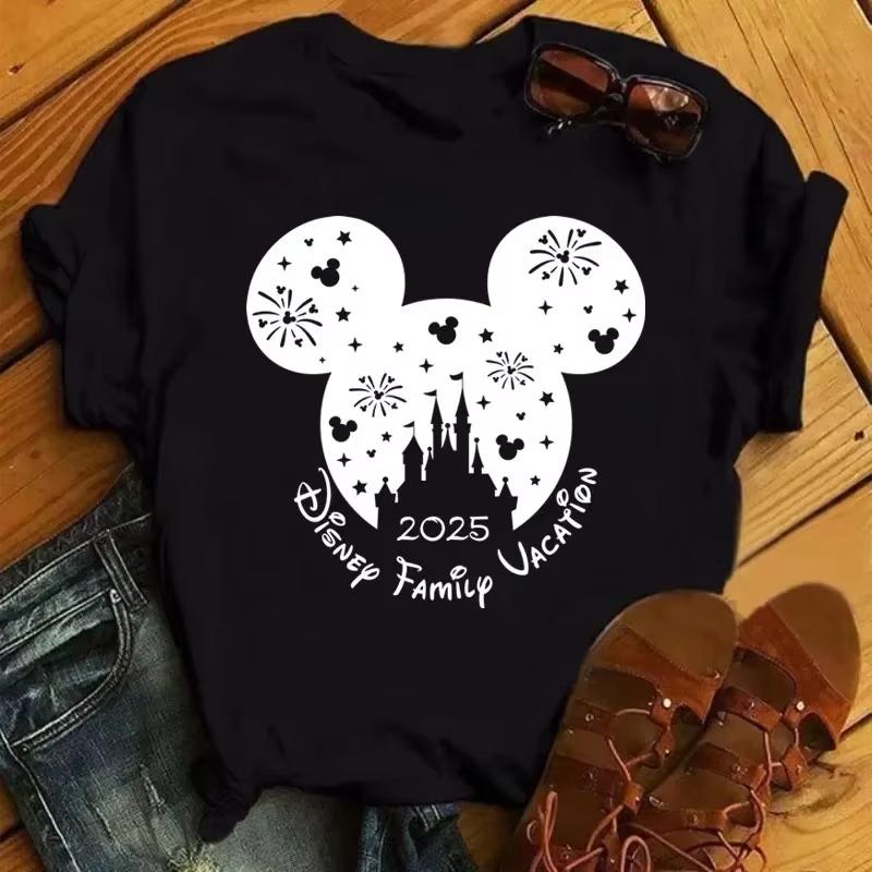 Disney Cartoon 2025 Trip Graphic Printed T-shirt Female Casual Short Sleeve Tops Tees Fashion Summer Clothing Harajuku T Shirt