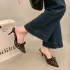 Large size women's shoes leopard print bag head half slippers women's summer wear bow tip stiletto high heels