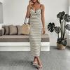 New European and American Retro Vacation Style Kinked Striped Slim-fitting Suspender Hip Dress