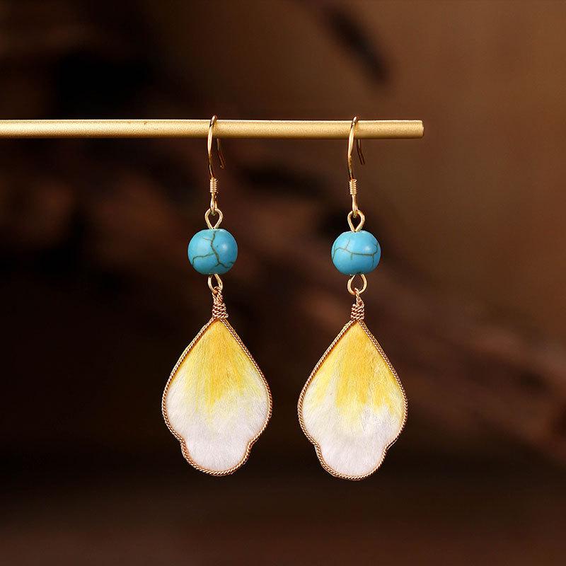 925 Sterling Silver Chinese Style Velvet Flower Earrings - High-End Silk Studs for Women Gold Plated