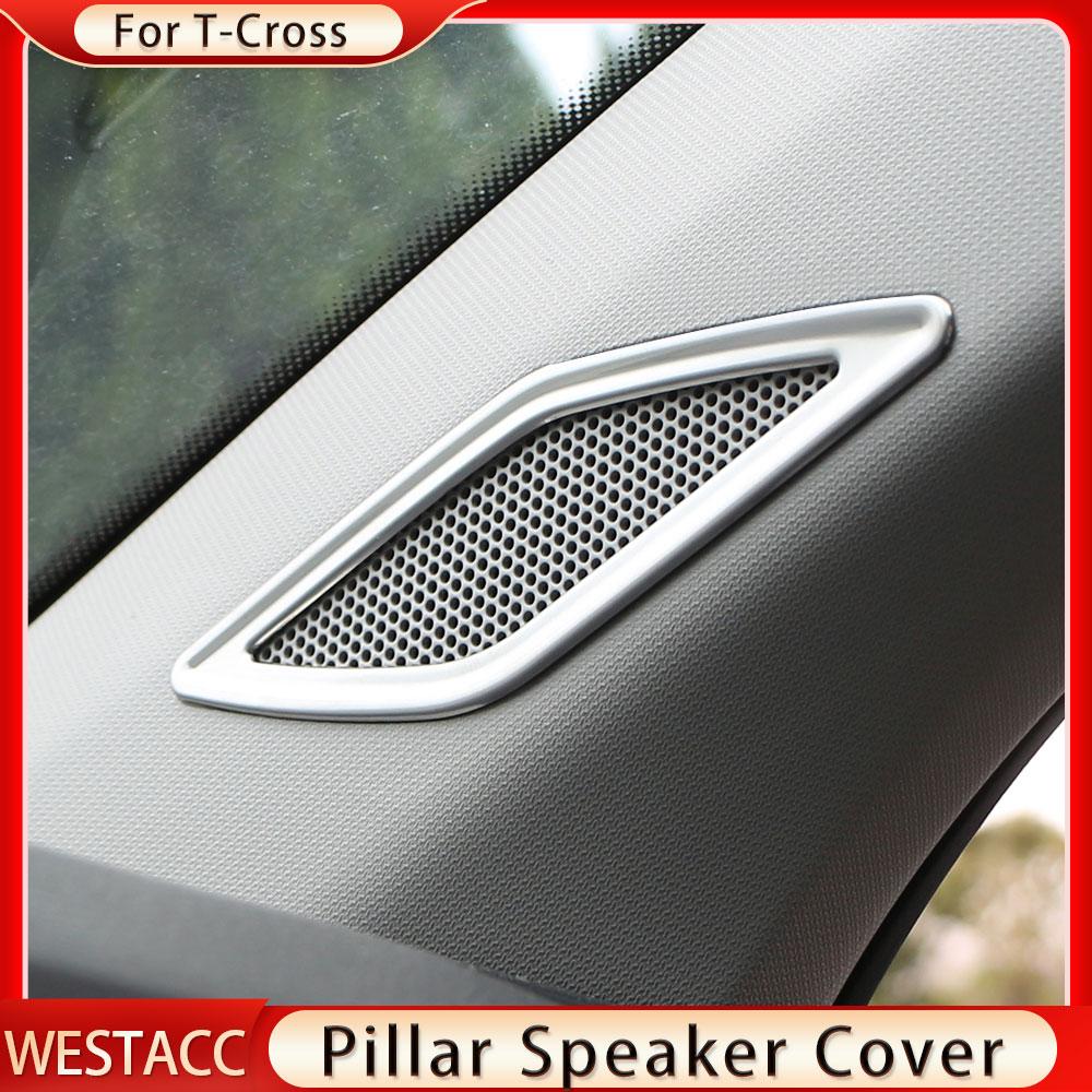 2 Stück Edelstahl Auto Front Säule Lautsprecher Abdeckung Ring Aufkleber für VW Volkswagen Tcross T-cross 2018 - 2023