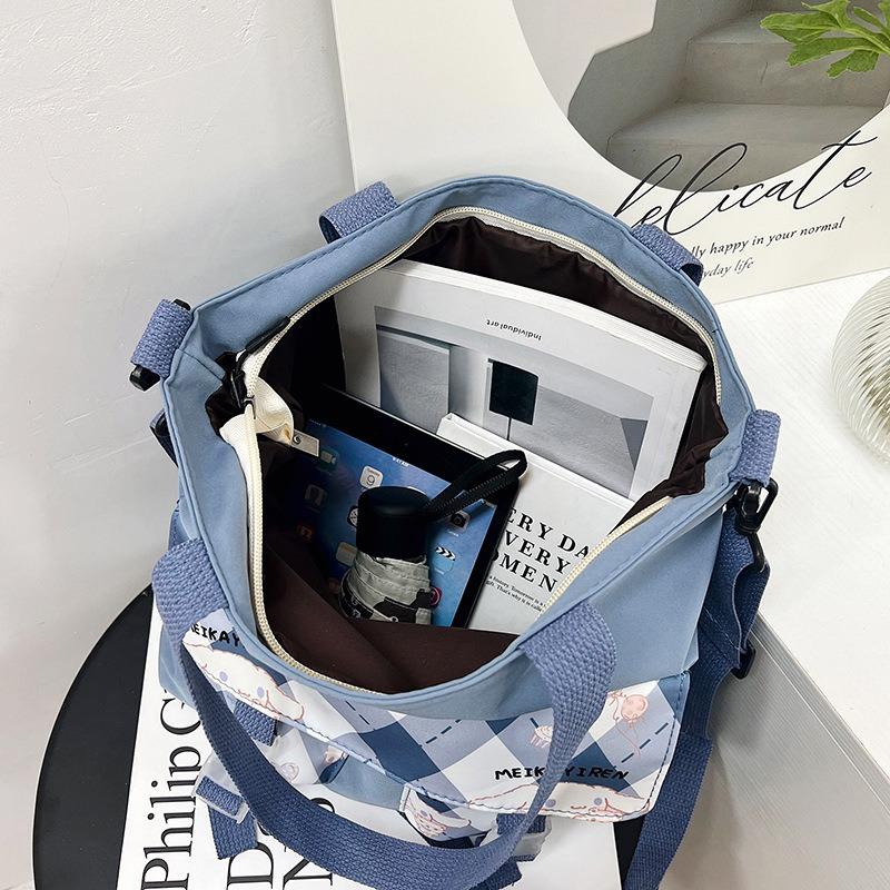 Large-capacity student tutoring bag, new women's bag, fashionable contrasting color messenger bag, shoulder bag.
