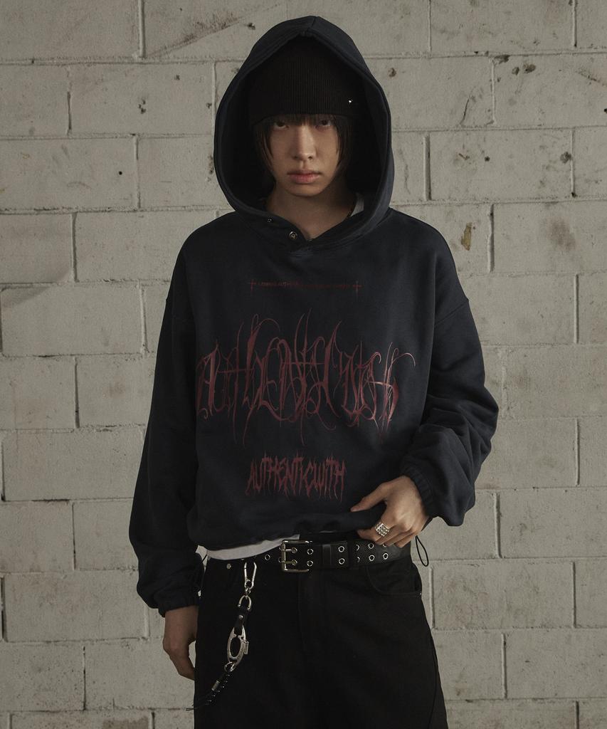 Devil Over Boxy Hoodie - Navy