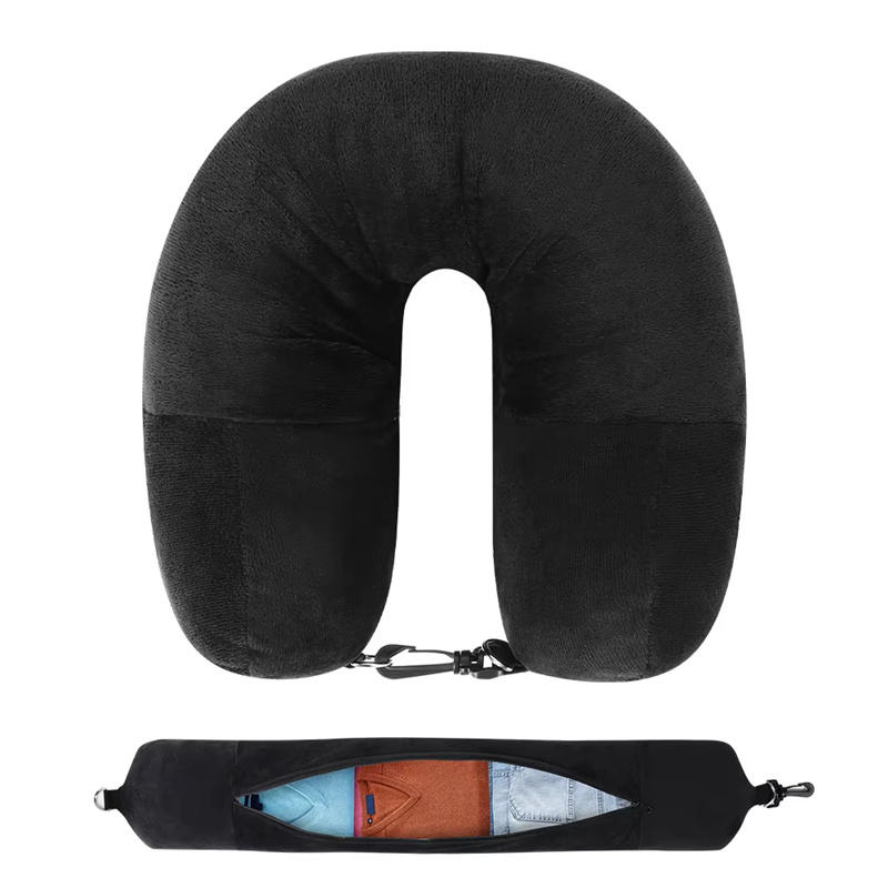 Travel Neck Pillow with Fillable Clothing U-Shaped Pillowcase Extra Storage Bag Velvet Neck Pillow Cover for Airplane Travel Take A Nap