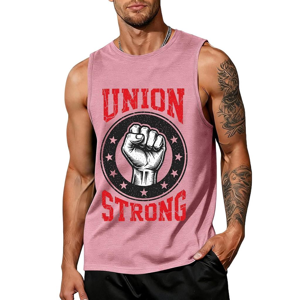 Men's Sleeveless Casual Tank Top Muscle Shirt Labor Day Union Strong Printed Sleeveless Tee Workout Gym Shirt