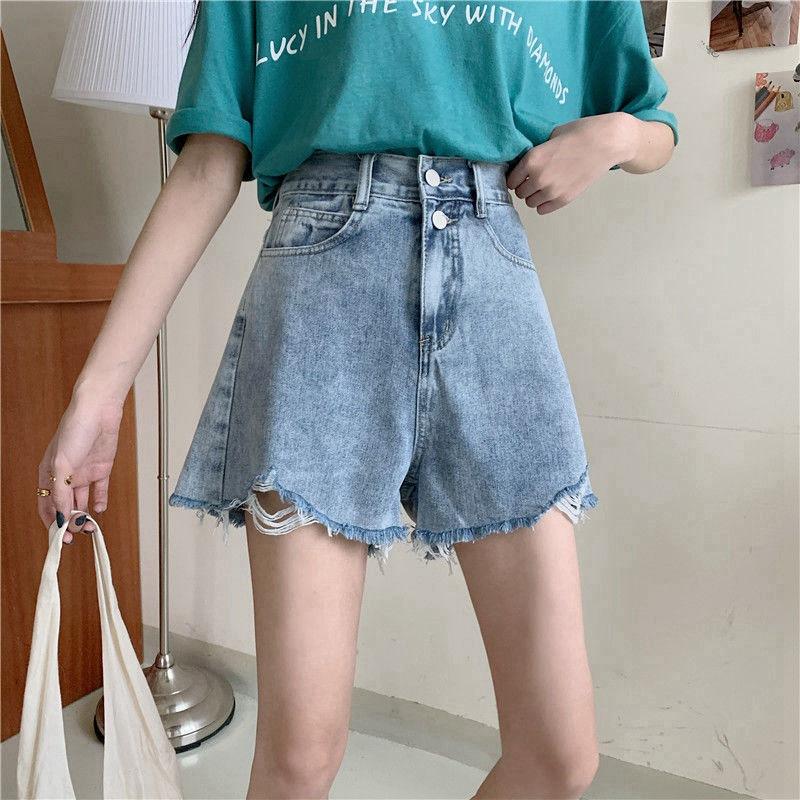 Pants Classic and Minimalist Fashion Versatile Summer Female Loose High-waisted Broken Holes Thin A-line Thin Section of The Raw Edge Denim Shorts