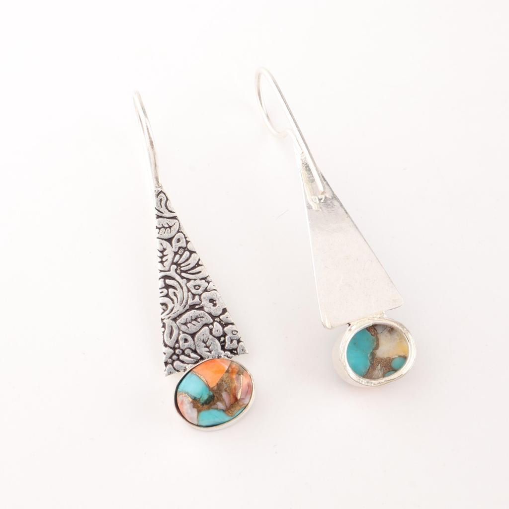 Natural Spiny Oyster Gemstone 925 Sterling Silver Jewelry Handmade Earrings 1.9" EE-165-45