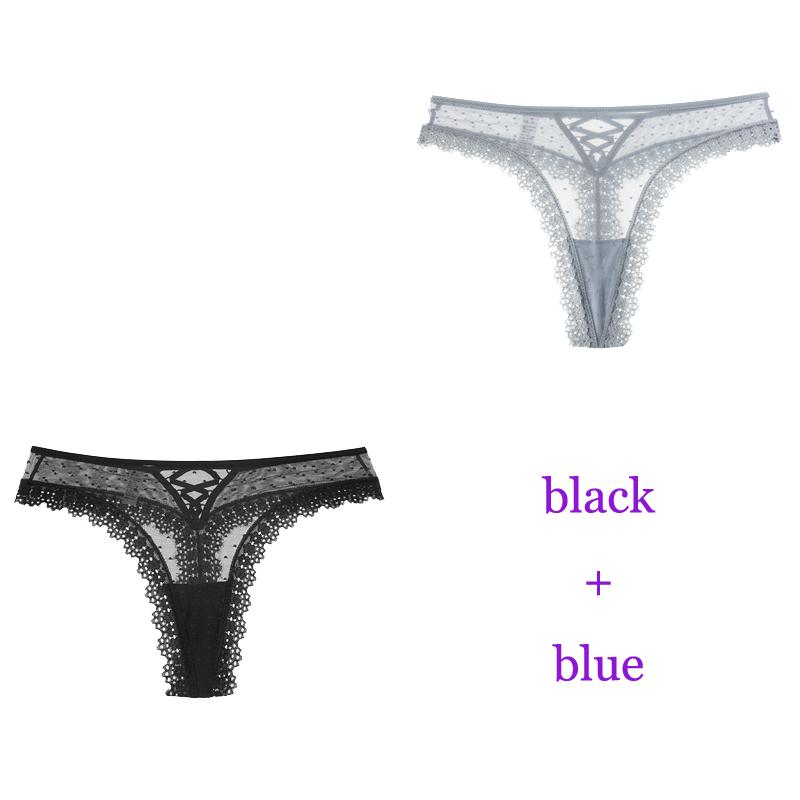 TERMEZY 2 unids/lote de bragas sexis de encaje para mujer, ropa interior de cintura baja, Tanga femenina, lencería transpirable, ropa íntima bordada tentación