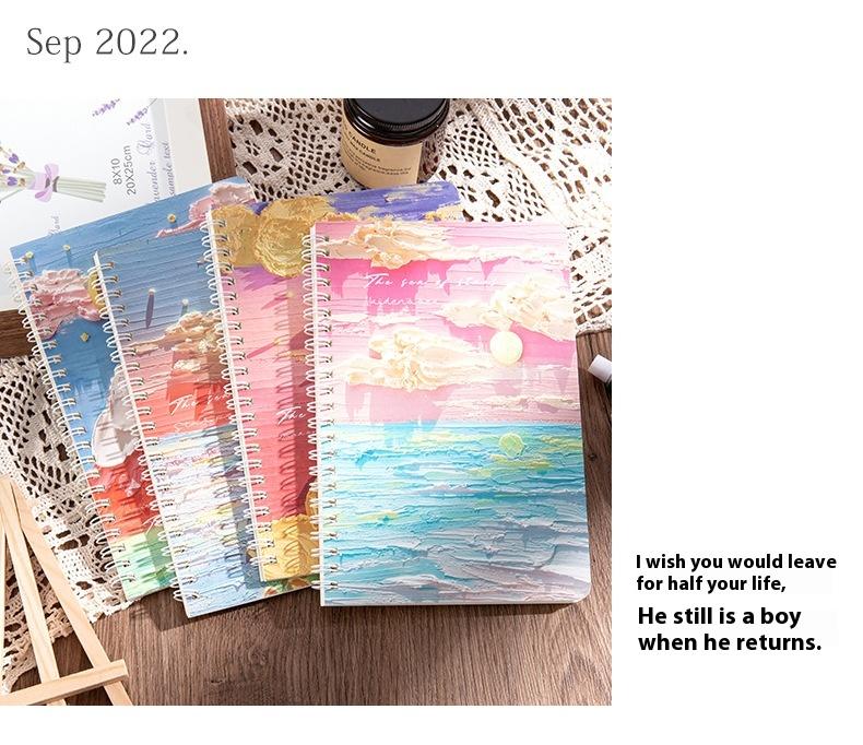 Oil Painting Landscape A5 Coil Student Cute Stationery Thickened Horizontal Line Memo Diary Notebook