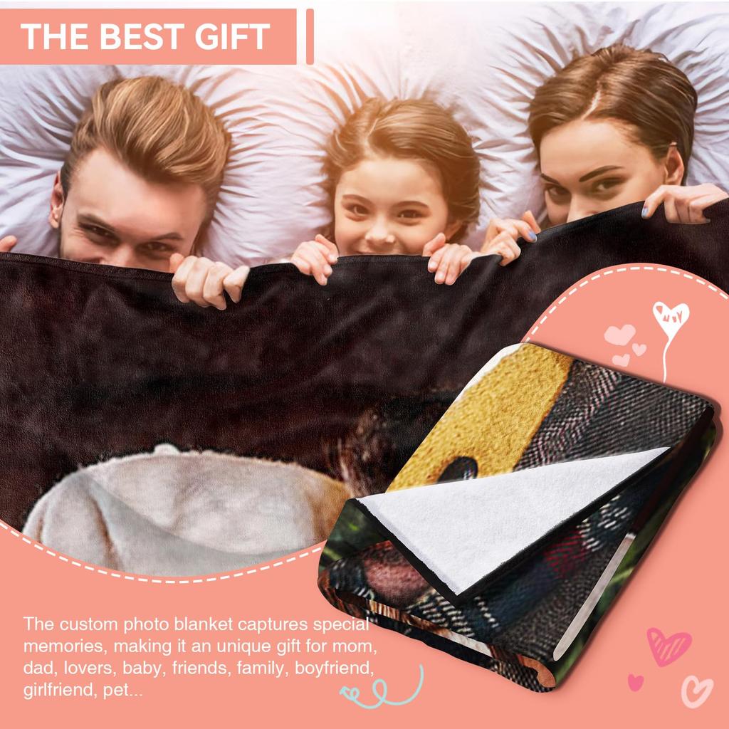 1pc Customized Blanket Your Design Logo Family Photo Print Warm Smooth Blanket Custom for Lover Dad Mom for Winter New Year Gift