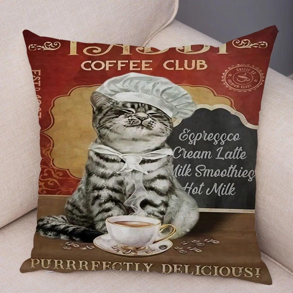 Cute Pet Cartoon Animal Cushion Retro Coffee Cat Pillowcase Decoration Sofa Home Car Pillowcase