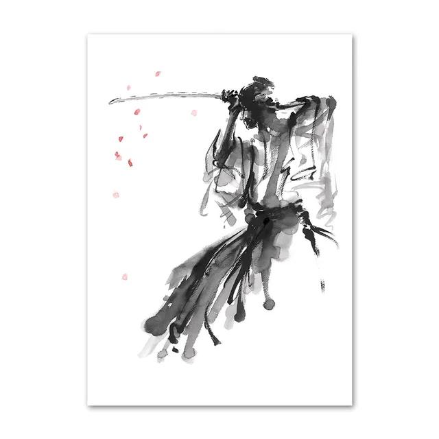 Japanese Minimalist Black Shotokan Samurai Karate Art Ink Canvas Painting Posters and Prints Wall Pictures for Living Room Decor