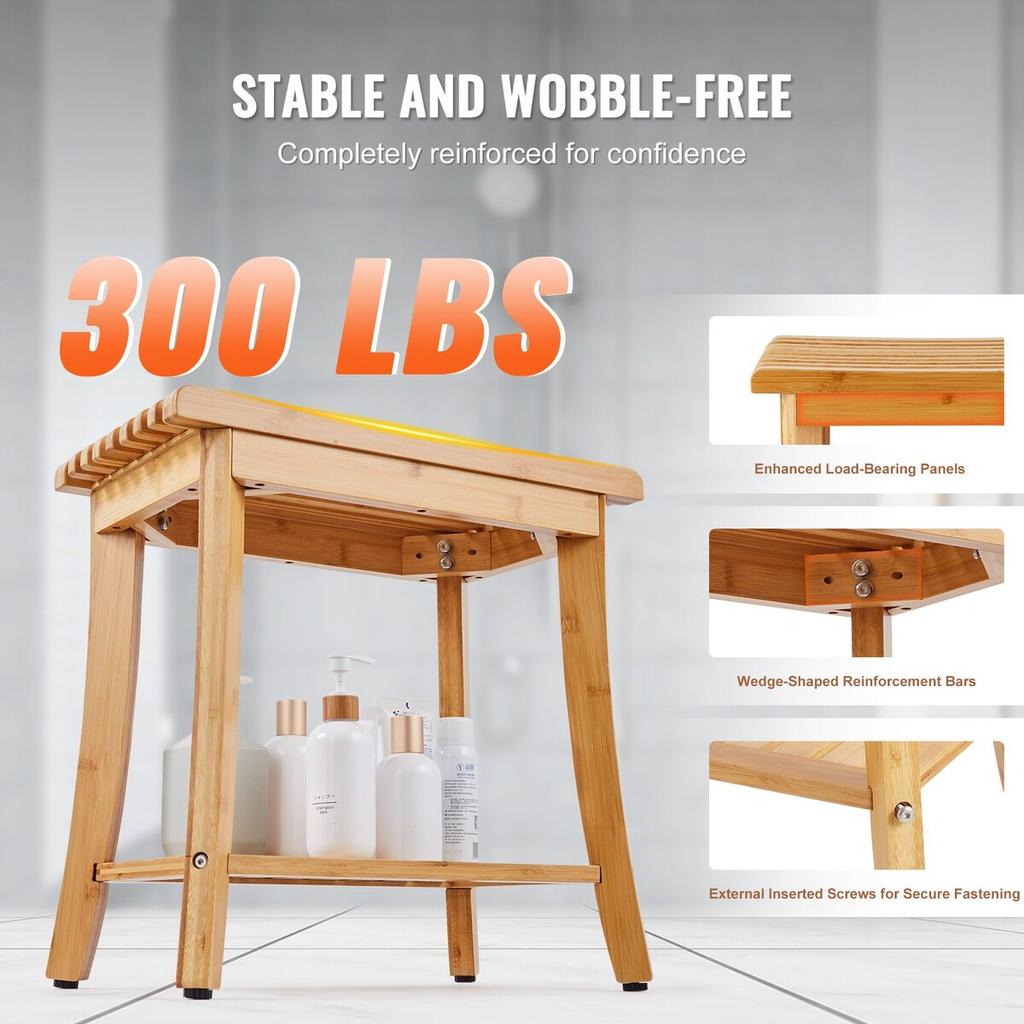 Bamboo Shower Bench 19.1 X 11.3 X 18.3 In Shower Stool Chair for Bathroom