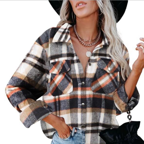 

Женская осенне-зимняя новая клетчатая рубашка шерстяное пальто с нагрудником 3XL