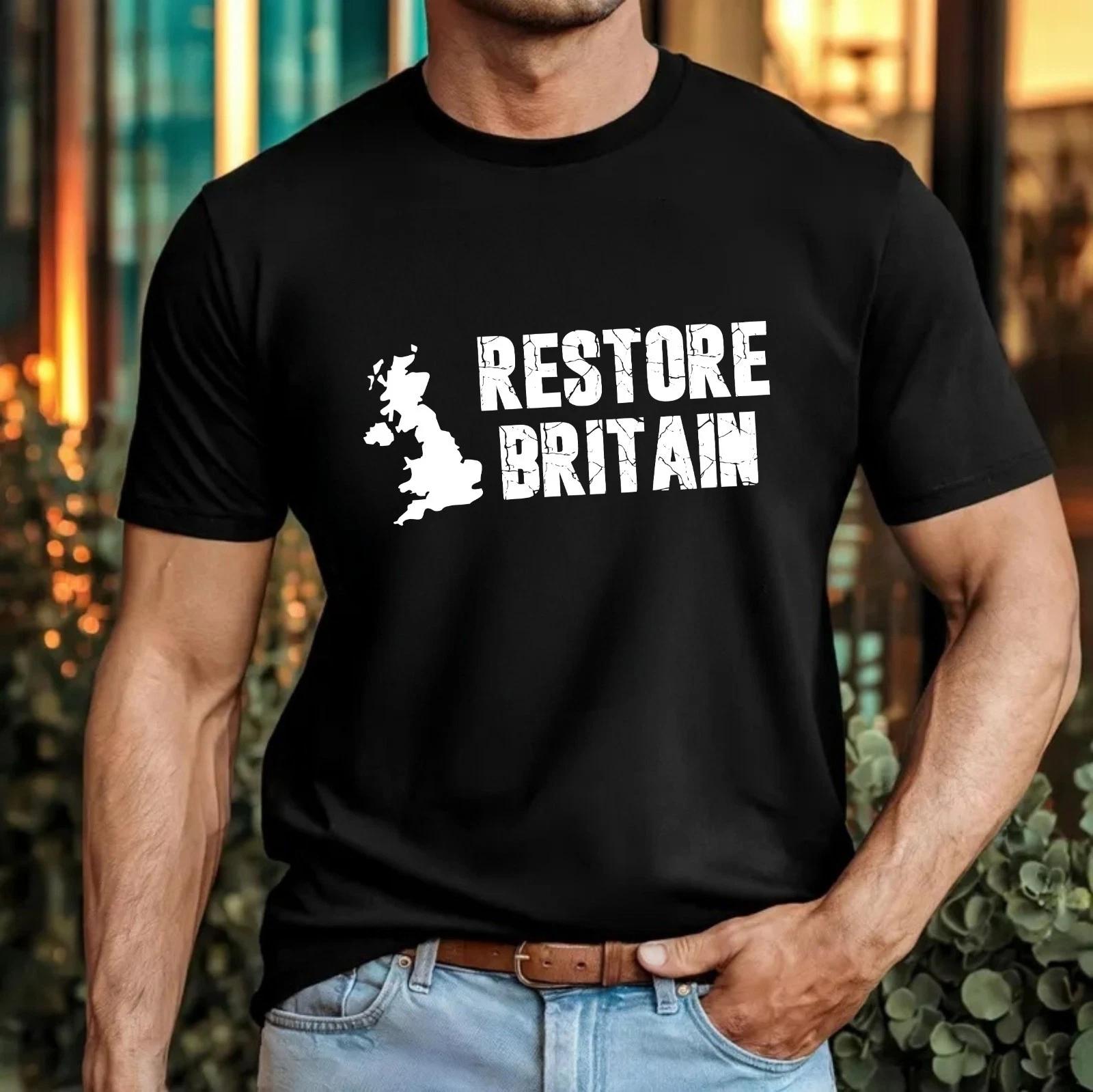 

Restore Britain T-T-Shirt Patriotic Retro UK Map British Statement Party Gift Top XL