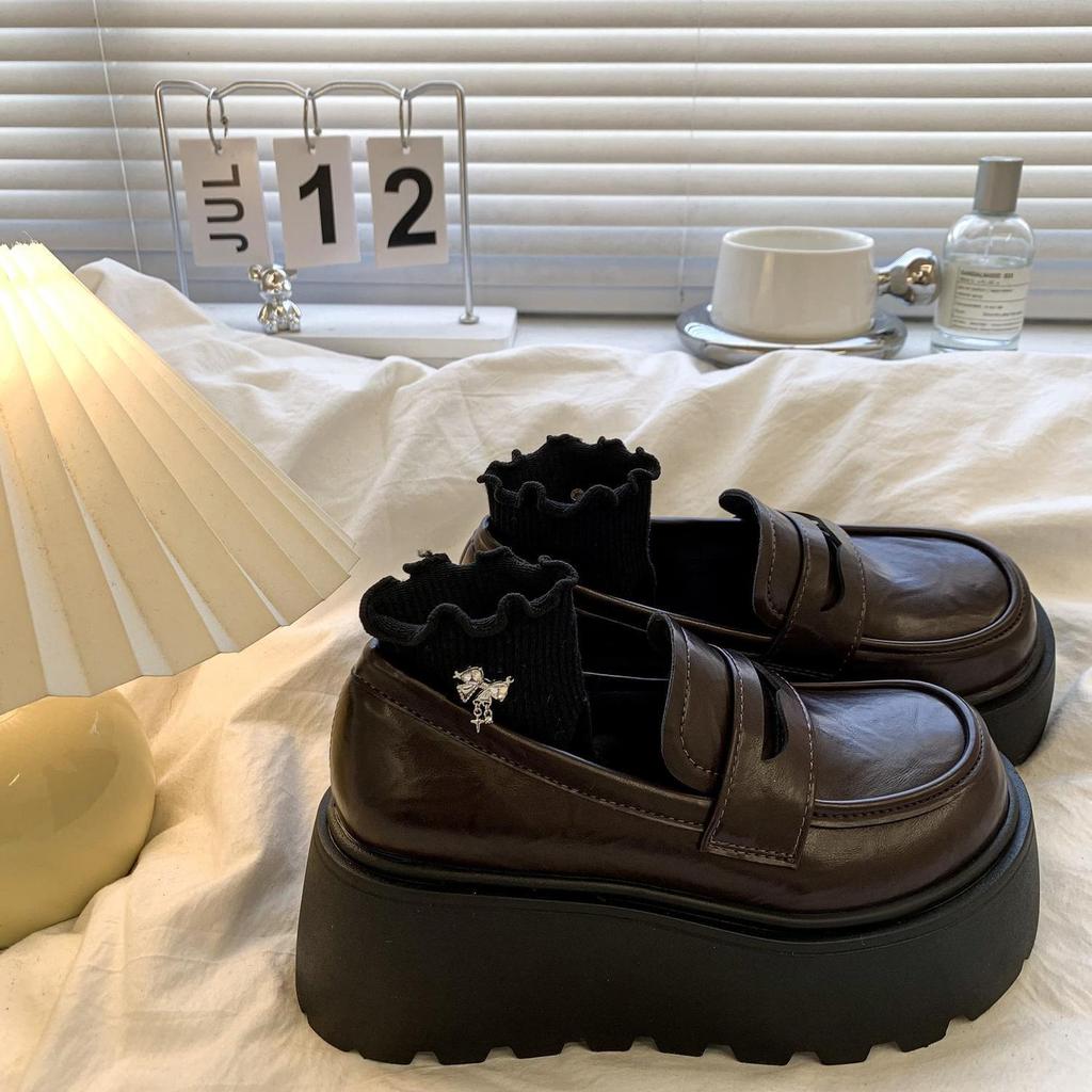 Single shoes small leather shoes women's 2025 spring and summer new thick-soled heightening British small single shoes