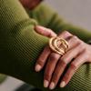 Minimalist Design Geometric Double Layer Opening Rings for Women 18K Gold Plated Adjustable Finger Ring Trendy Vintage Jewelry