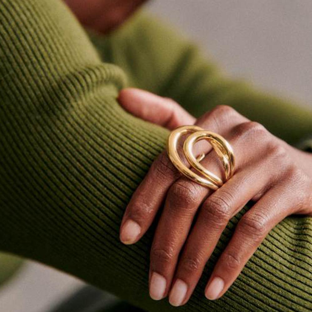 Minimalist Design Geometric Double Layer Opening Rings for Women 18K Gold Plated Adjustable Finger Ring Trendy Vintage Jewelry
