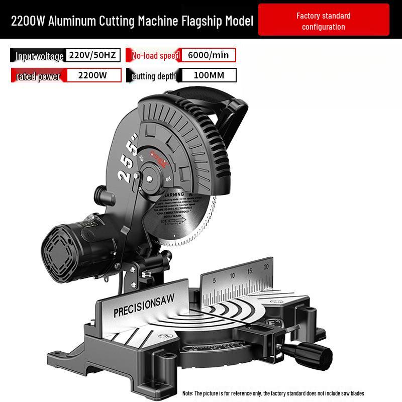 10-Inch High Precision Aluminum Alloy Miter Saw for Multifunctional Wood & Metal Cutting, 45 Degree Configuration.