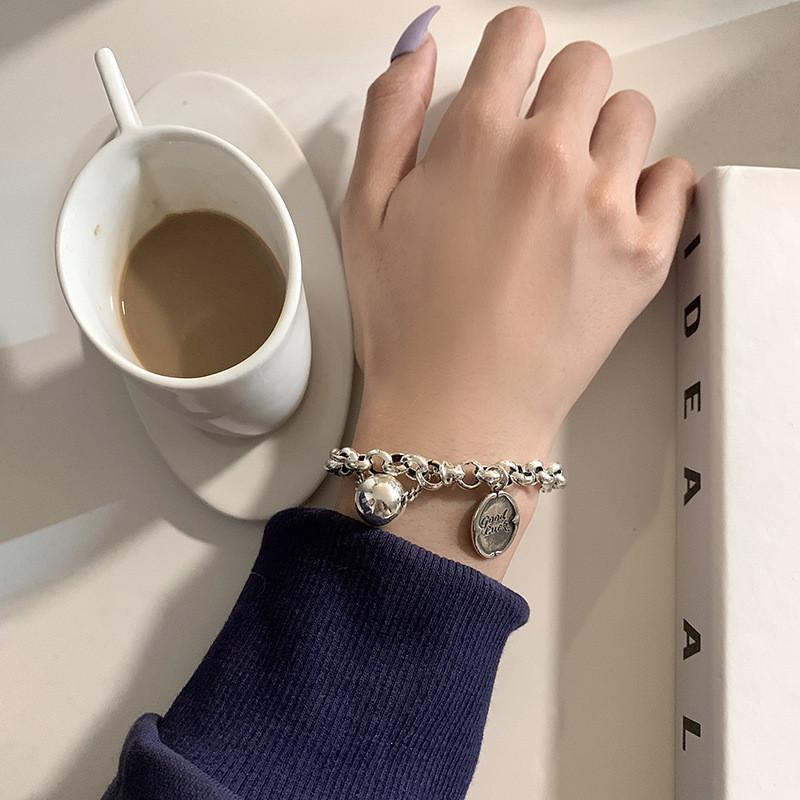 Good Luck Letter Geometric Alloy Bracelet For Women With Electroplating And Hip Hop Style For Travel Gift