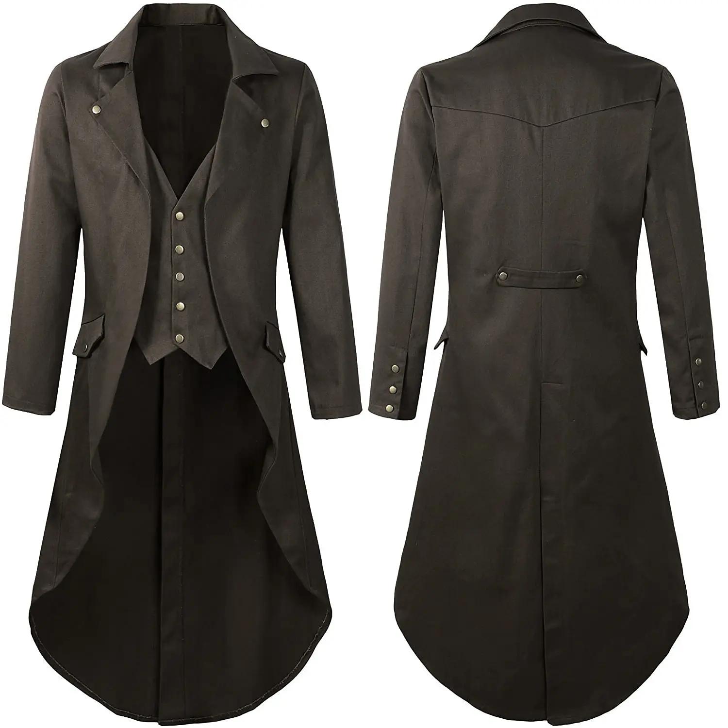 

LisdinoMens Steampunk Gothic Jacket Victorian Tailcoat Vintage Halloween Costume Tuxedo Coat Uniform M коричневый