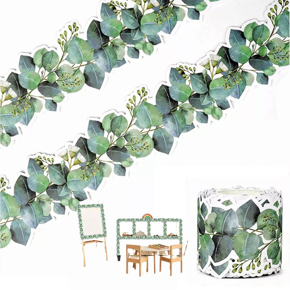 

1 рулон эвкалиптовой каймы для доски объявлений, 5 м каймы для доски объявлений для украшения стены в классе зелёный