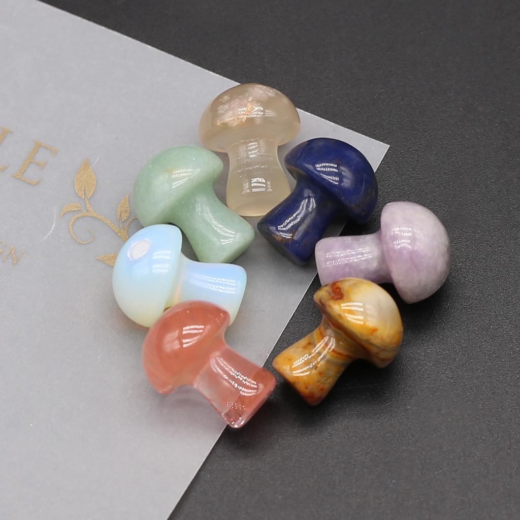 7Pcs/Pack Natural Stone 7Chakra Mushroom Shape Ornament Decoration Reiki Healing Gemstone Home Decor Small Furnishings Women Jewelry Gifts 15×20 Mm