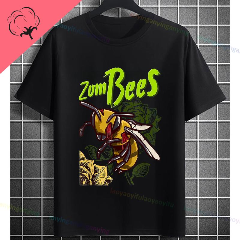 UnisexS Zombie Bee Apocalypse Graphic TShirt with Creepy Undead Horror Design Black Pure Cotton Shortsleeve Tee Outdoor Clothing