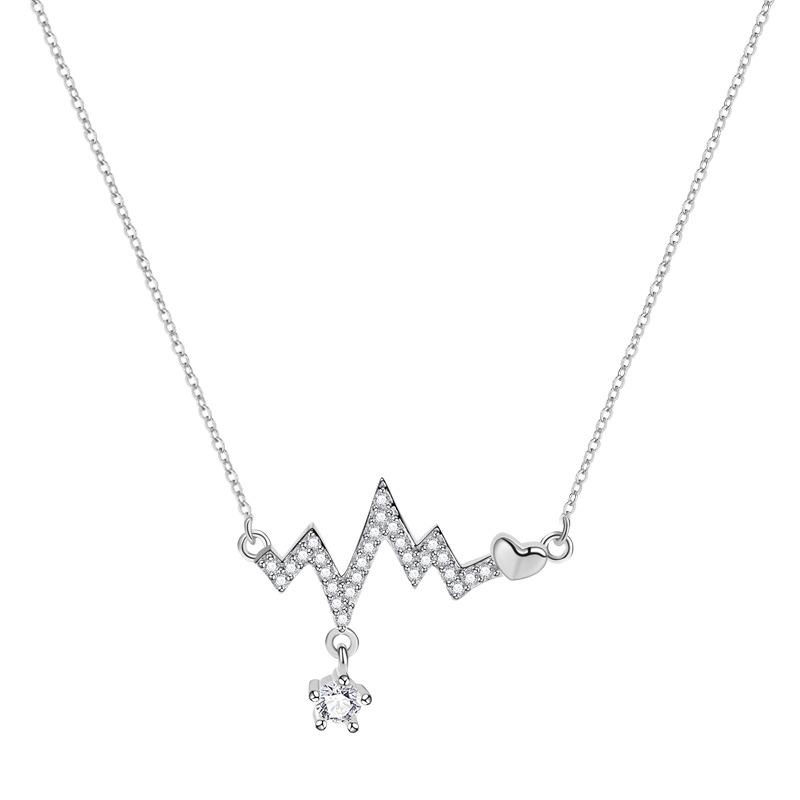ECG Necklace Female Creative Personality Full Diamond Pendant Niche Design Sense Fashion Versatile Collarbone Chain