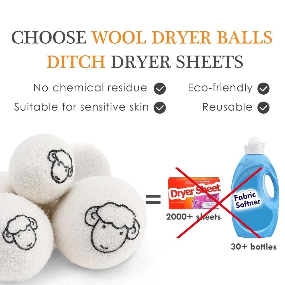 Reusable Wool Dryer Balls 6Pcs, Natural Clothes Softener, Eco Friendly Laundry Balls for Washing Machine, Energy Saving,