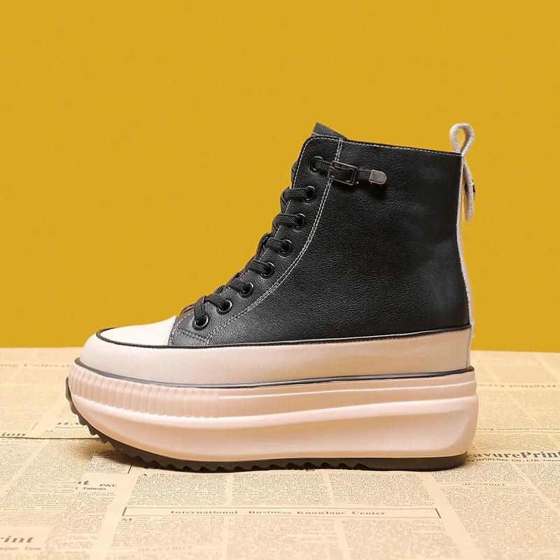 

2024 Высокое качество 7 см натуральная кожа женская обувь платформа кроссовки весна теплые меховые зимние ботинки женские армейские ботинки ботильоны 34 чёрный