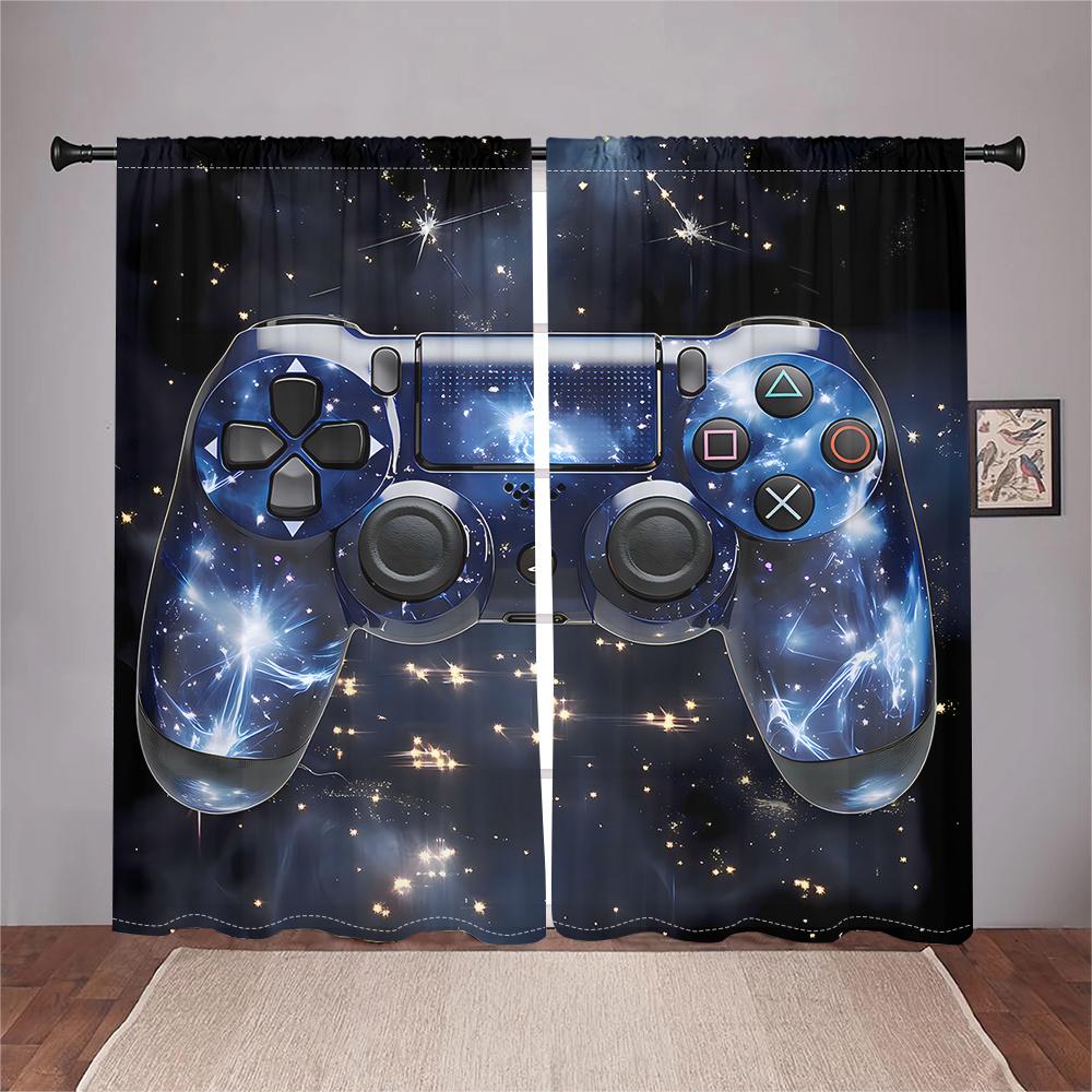 2 Stück Galaxy-Themenvorhänge Gamecontroller Sternenmuster Kinderzimmer Arbeitszimmer Sonnenschutz Gaming-Stil Dekor Vorhänge