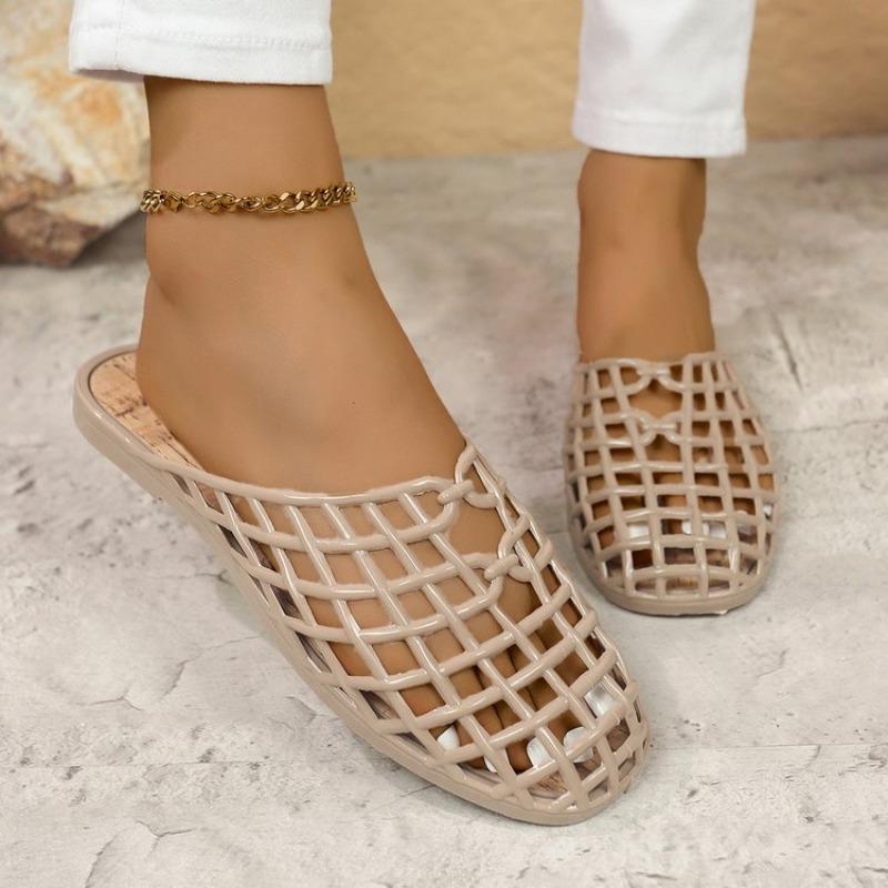 Summer Ladies Flat Bottom Hollow Comfortable Jelly Sandals Beach Slippers Breathable Slip-On Shoes