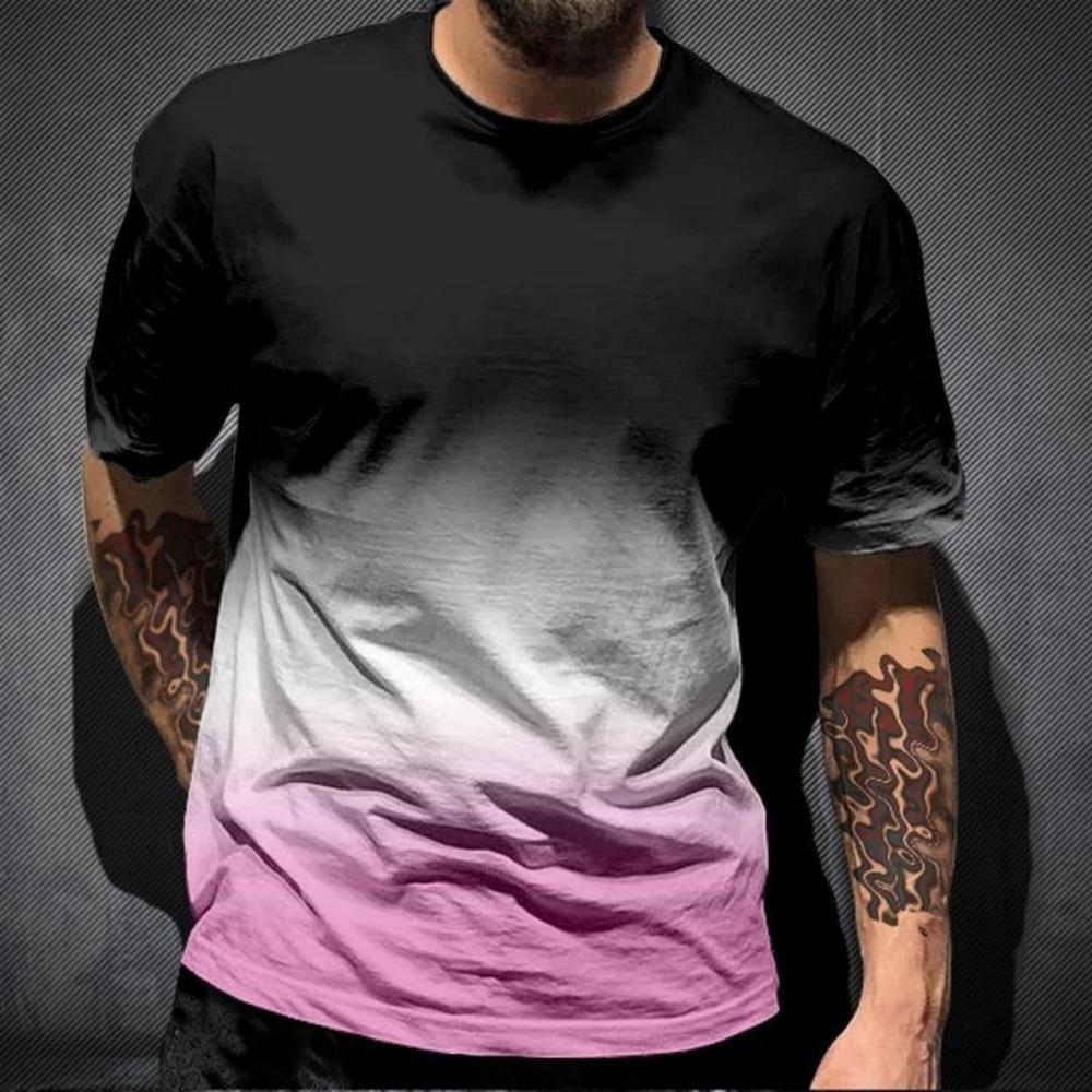 Fashionable men's breathable round neck T-shirt with gradient printed pattern, outdoor sports and leisure quick drying casual to