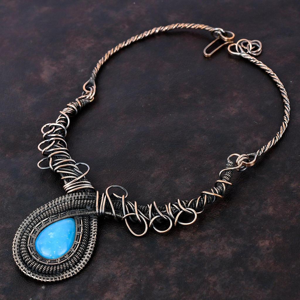 Smithsonite Necklace Copper Wire Wrapped Gemstone Necklace Handmade Adjustable Necklace Copper Jewelry Anniversary Gift Wire Wrapped Jewelry