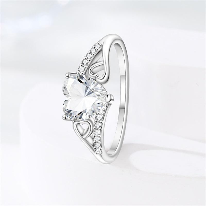 copper Heart White Zirconium Couple Proposal Ring Womens Anniversary Gift Engagement Rings for Women Mens Jewelr