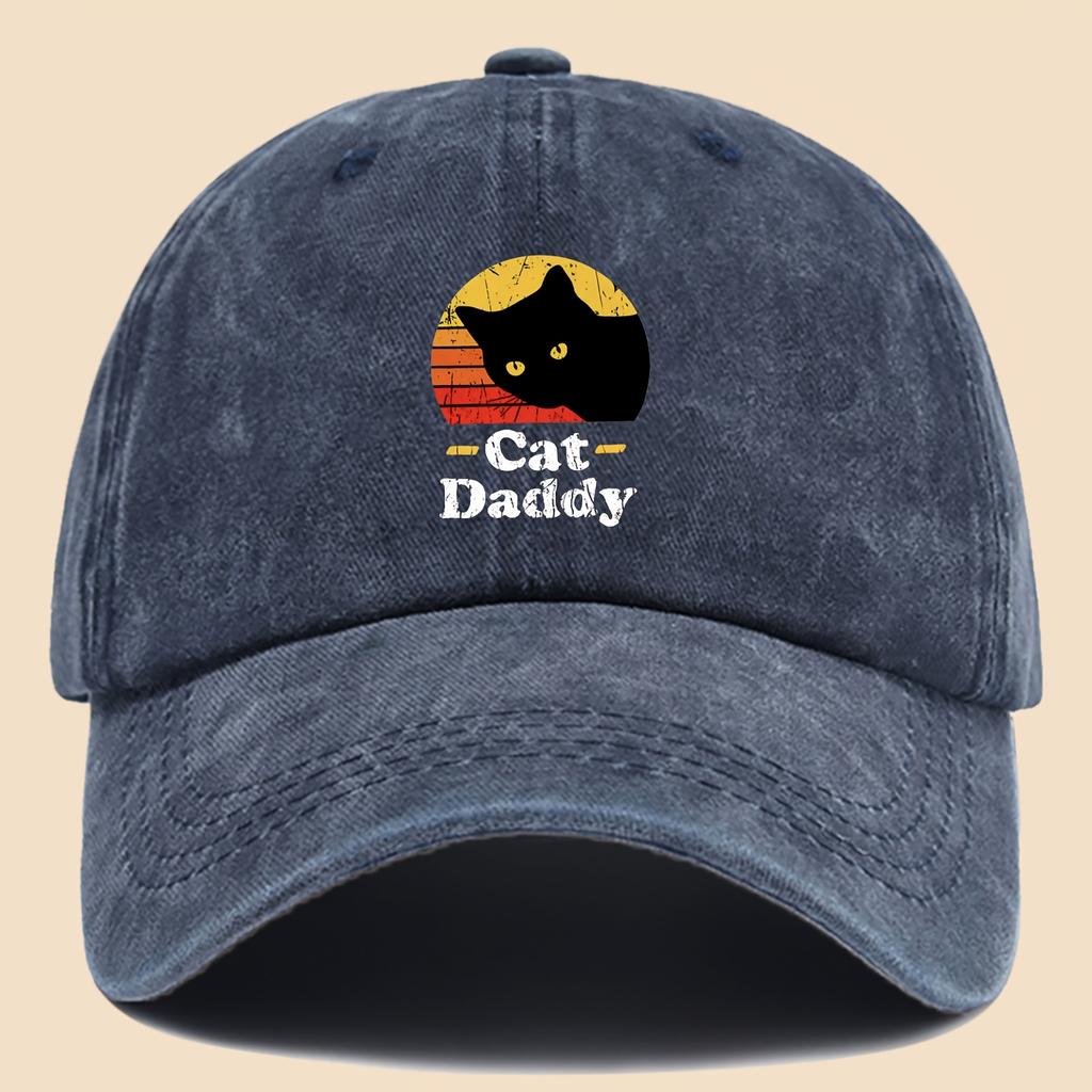 Charming CatDaddy Print Baseball Cap PAPA Vintage Curved Brim Dad Hat Unisex AllSeason Wear Adjustable Size Fits Most T