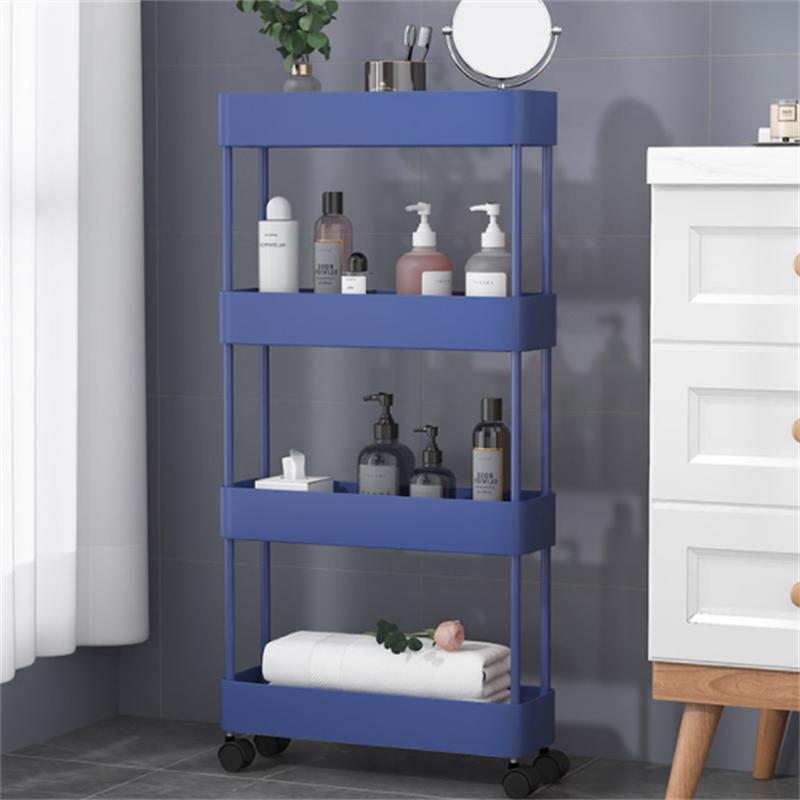 

4-слойная стойка для хранения с узким зазором, тонкая тележка для хранения с колесной тележкой, полки для кухни, ванной комнаты, органайзер, мобильные стеллажи 4 layers синий