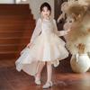 Children's High-End White Sequin Princess Dress - Short Front, Long Back, Perfect for Piano Performances, Weddings, and Autumn Flower Girl Events