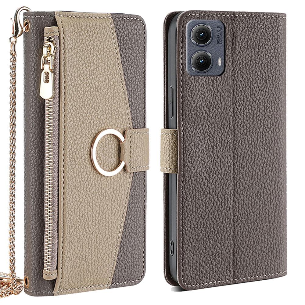 

For Motorola Edge (2024) 5G Case Mirror Wallet Leather Phone Cover with Chain Shoulder Strap C