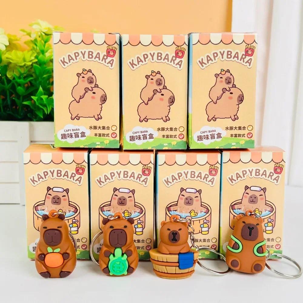 In Stock 24pcs Capybara Blind Box Keychain Cute Snot Bear Figure Mystery Box Doll Pendant Wholesale Bag Backpack Decorations