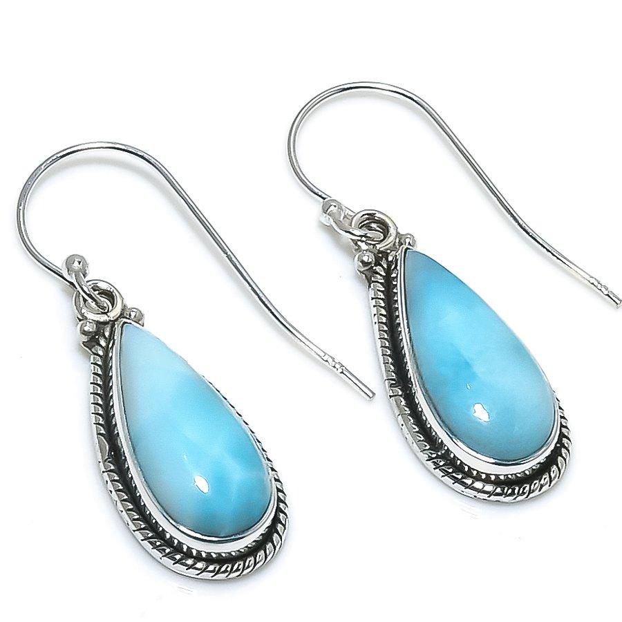 Natural Republic Larimar Gemstone Handmade 925 Solid Silver Earring 1.50" c3T98