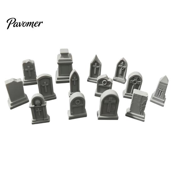 Halloween Tabletop Decoration 14 Pcs Mini Tombstone Model, 3D Printed Miniature Cemetery Gravestone Scenery Props for Gaming Decor, Diorama