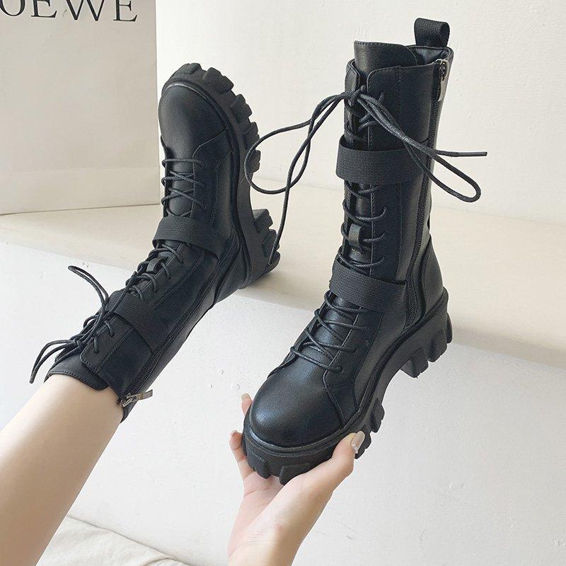 Fashion Women's Boots Fashion Motorcycle Boot Luxury High-tops Leather Boot Non Slip Platform Boots for Women Knight Boots Botas Mujer