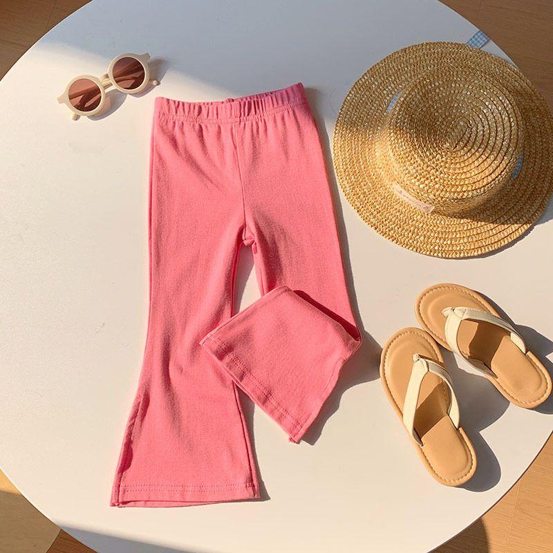 Children's Clothing Girls' Pants 2025 Spring and Autumn New Versatile Casual Slit Flared Pants for Young Children Solid Color Long Pants